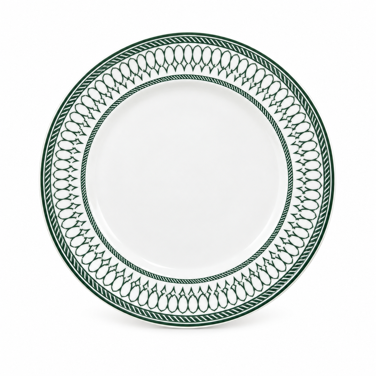 Shallow 12-Piece  Porcelain Dinner Set – Green & White