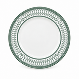 Shallow 12-Piece  Porcelain Dinner Set – Green & White