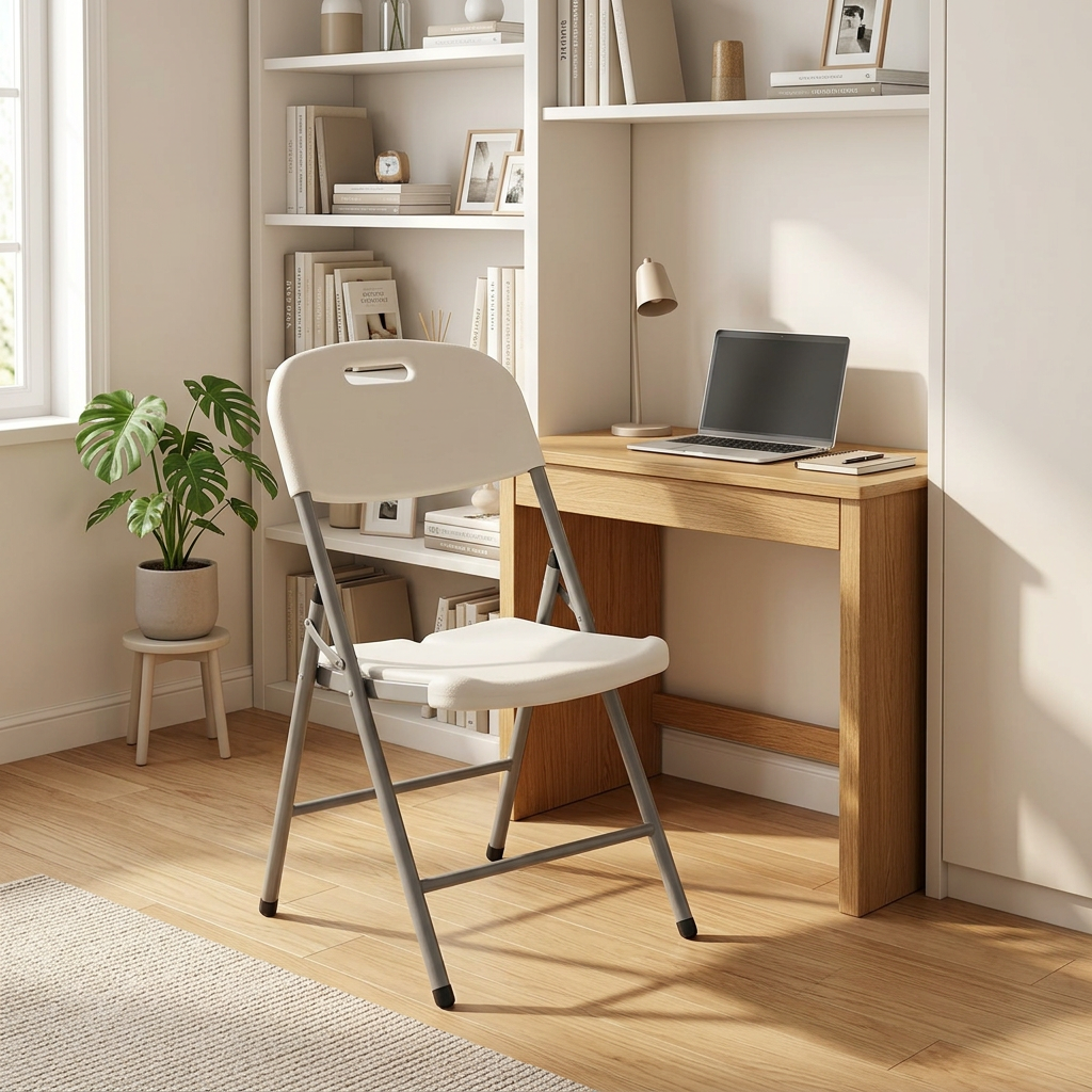 Metal and Plastic Folding Chair White with Grey - 85×40cm