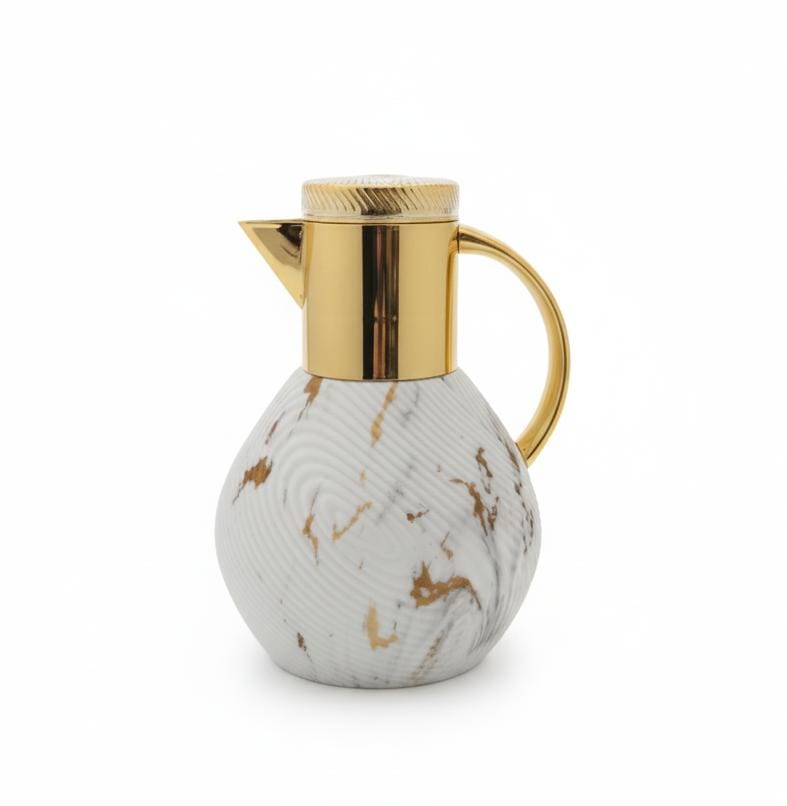 Ejshe 1 Liter Marble White Vacuum Flask – Unique Marble Texture with Gold Trim, Adds a Touch of Luxury to Your Table