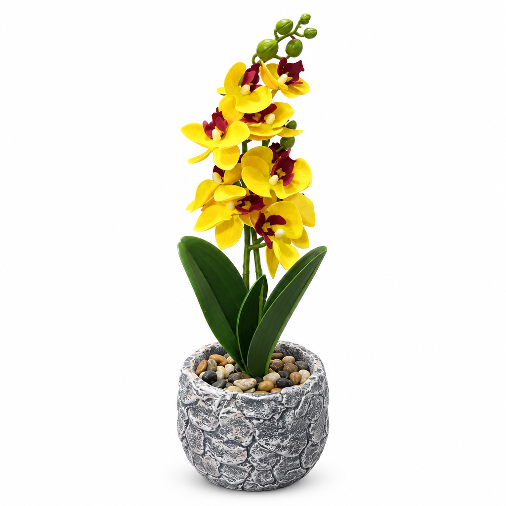 Artificial Orchid Flower Plant with Ceramic Pot Yellow – 40cm