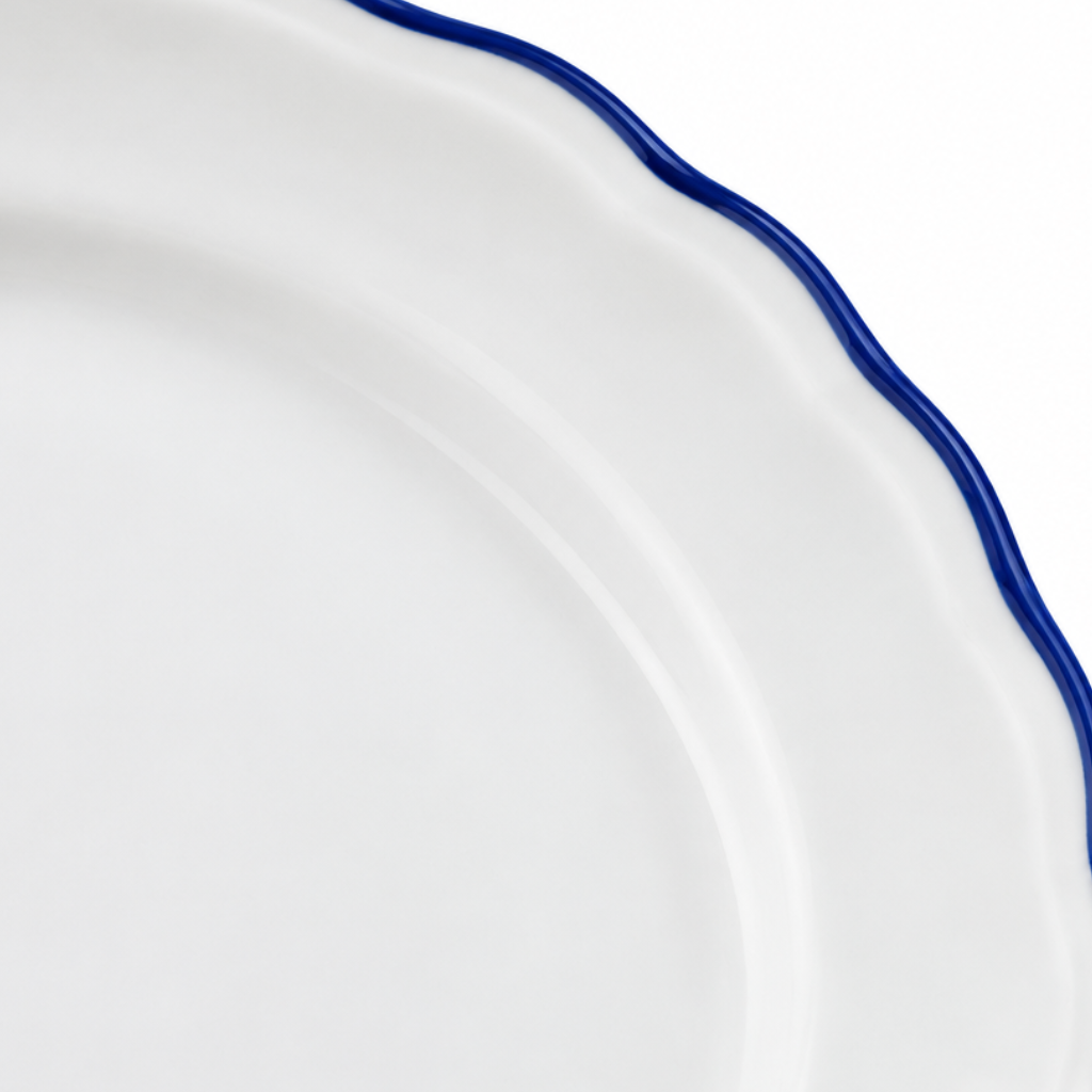 Luhpar Ceramic Dessert Plate White with Blue Rim - 20.8cm