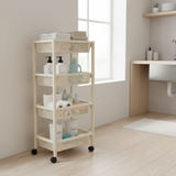 Plastic 4-Tier Storage Rack with Wheels Cream – 100×45×30cm