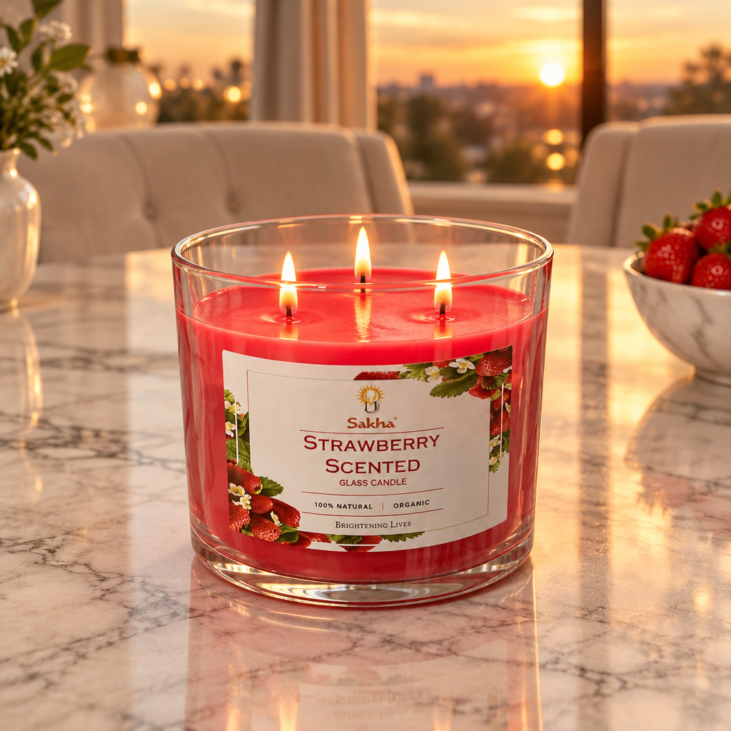 Sakha Strawberry Scented Candle in Glass Jar –  10×11cm
