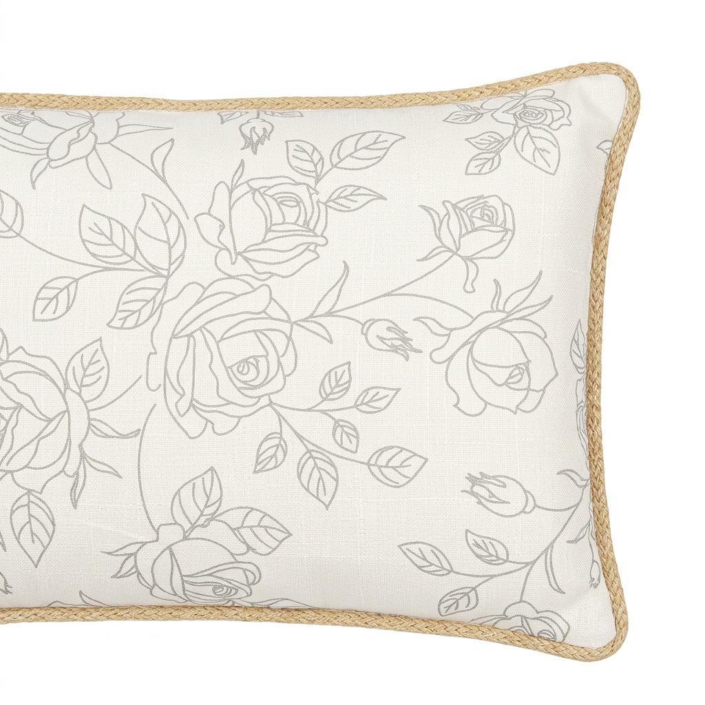 Rectangular Rose Print Cushion - Ivory & Grey – 30×70cm