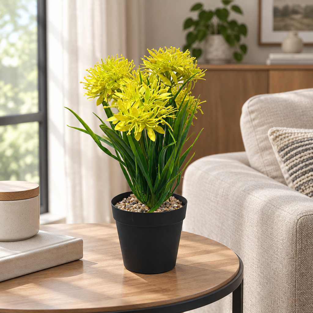 Zeem Artificial Flower Plant in Black Plastic Pot - 28cm
