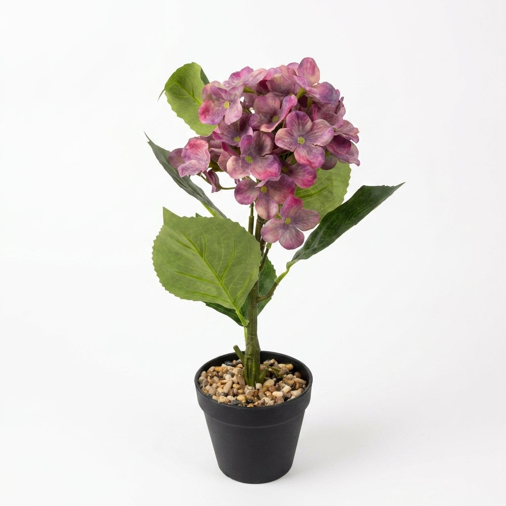 Pink & Purple Artificial Flower Plant with Black Plastic Pot - 45 cm