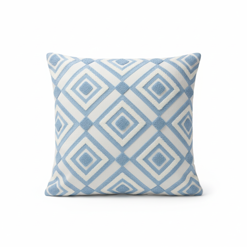 Tufted Geometric Cushion Blue & White - 40cm