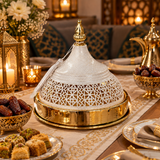 غطاء تقديم معدني للطاجن باللون الكريمي والذهبي - 23×20 سم