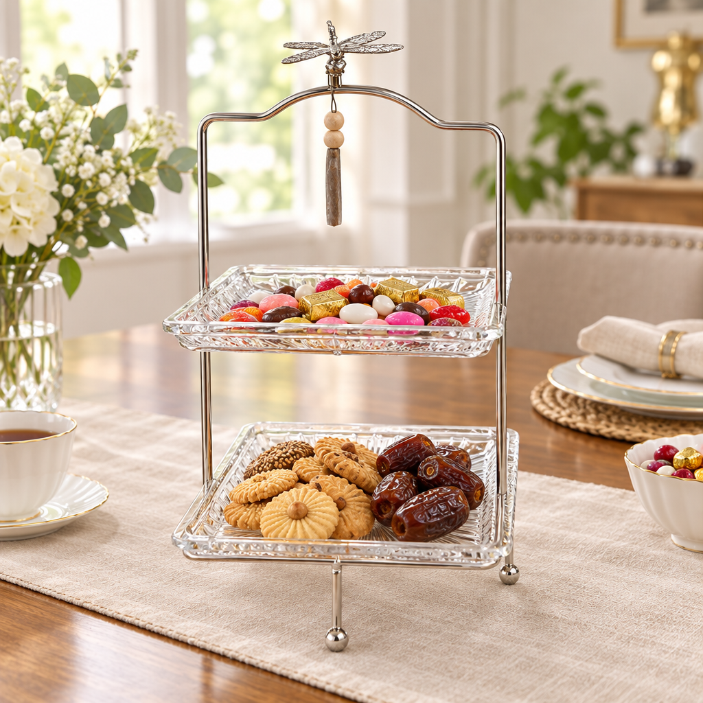 2-Tier Glass Candy Tray with Stand - 18×38cm