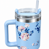 Stainless Steel Water Bottle with Straw & Handle Light Blue - 1 Litre
