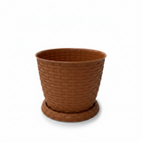 Brown Plastic Rattan Flower Pot - 17×20cm