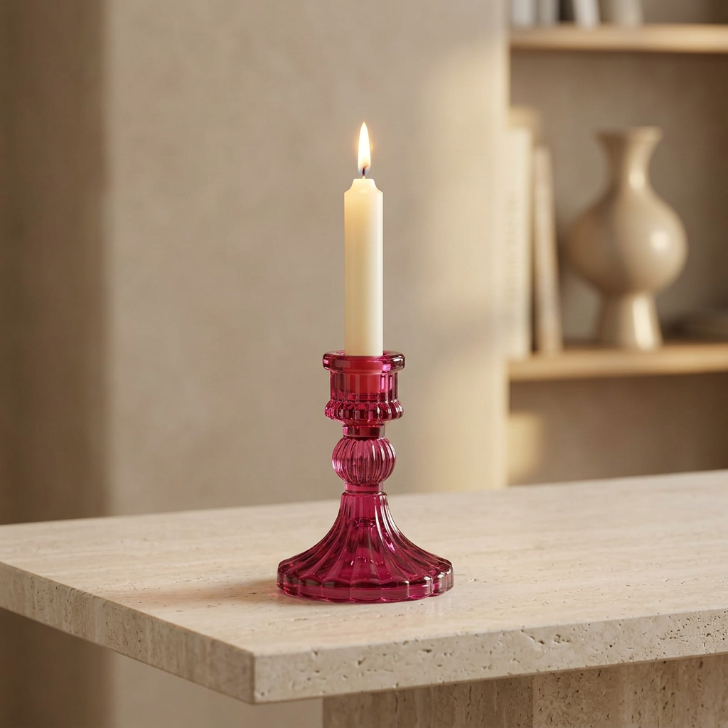 Crystal Candle Holder Magenta -  10cm