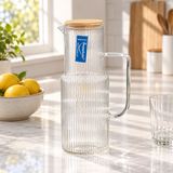 Happysmile Ribbed Glass Jug with Wooden Lid – 1 Litre