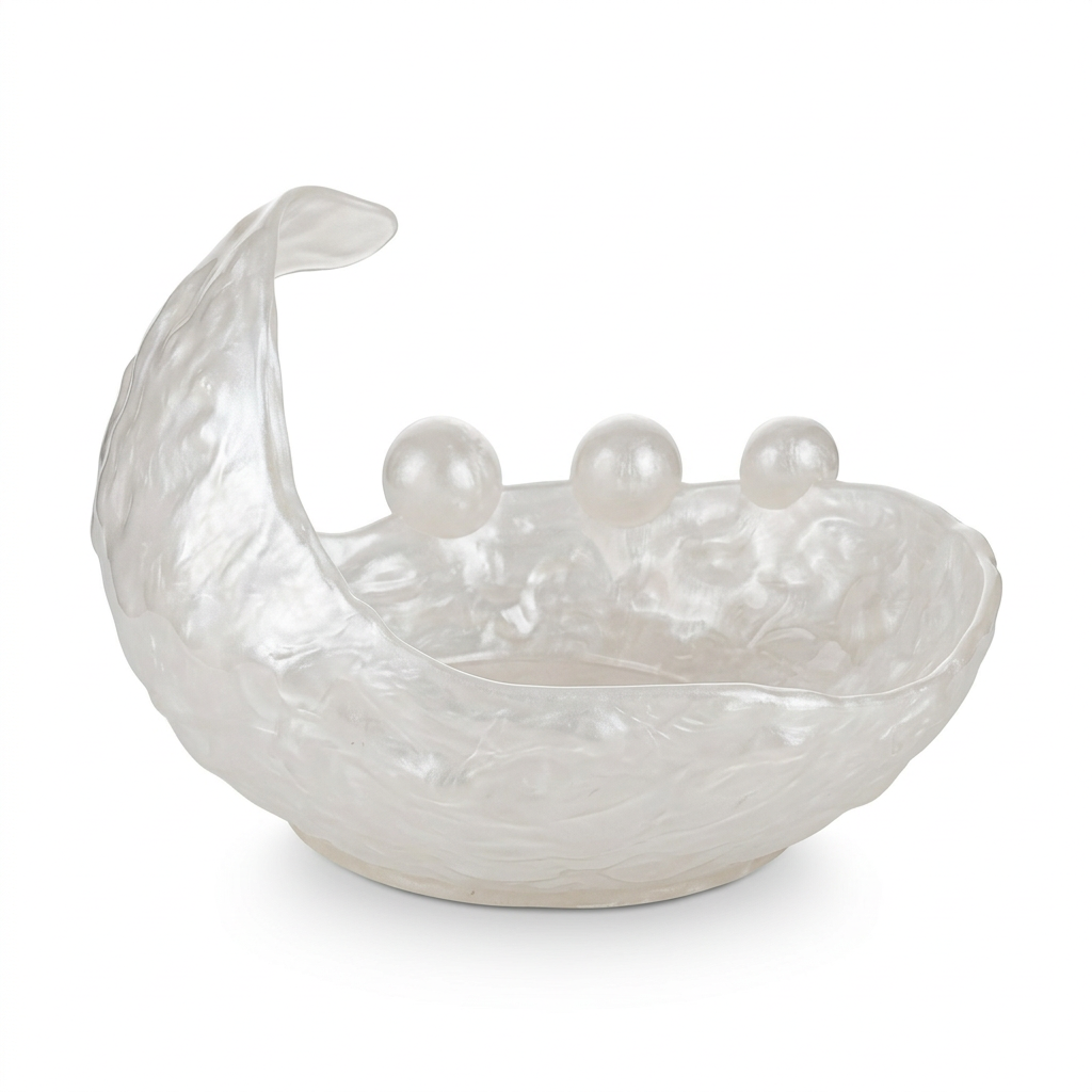 Resin Swan-Style Decorative Bowl Pearl White - 32×28cm