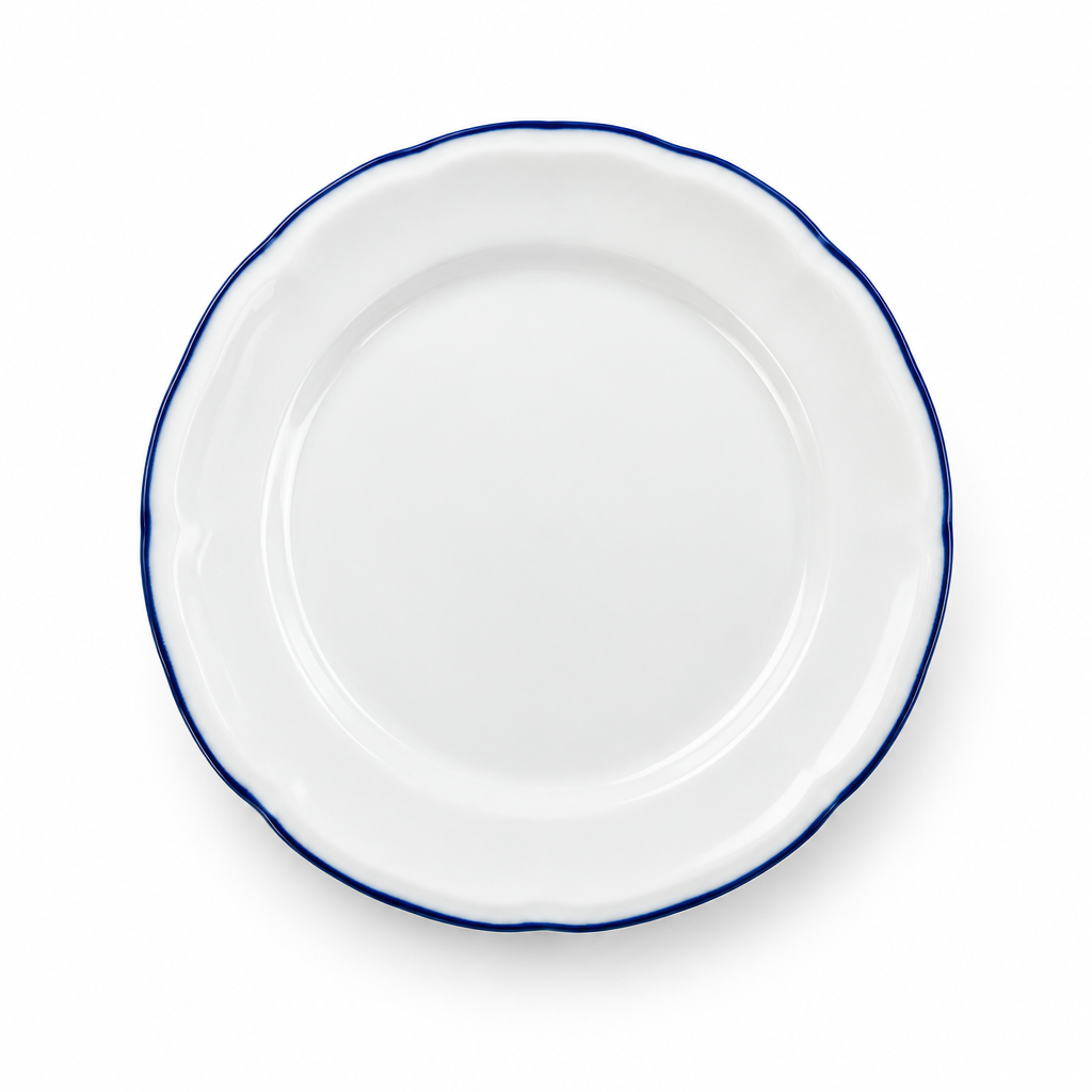 Luhpar Ceramic Dessert Plate White with Blue Rim - 20.8cm