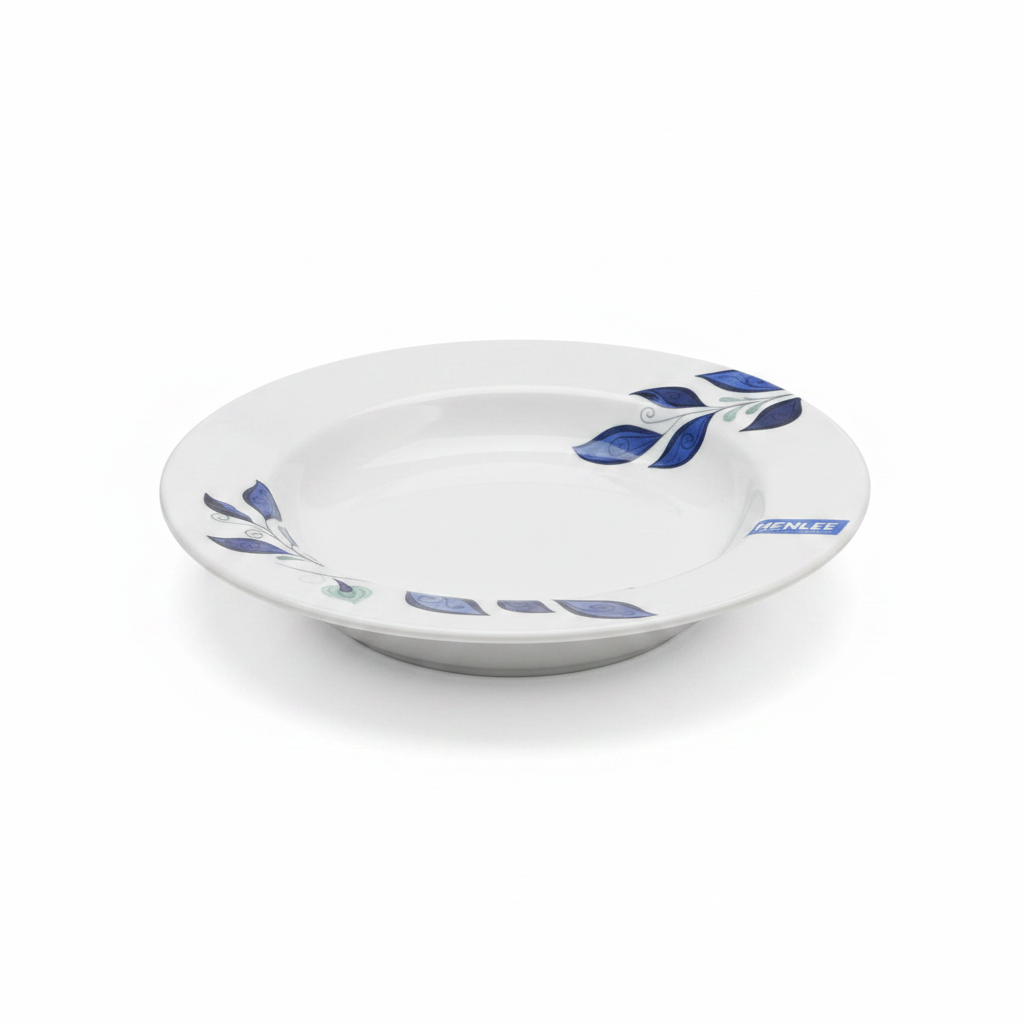 Henlee White & Blue Melamine Deep Plate - 10 Inch