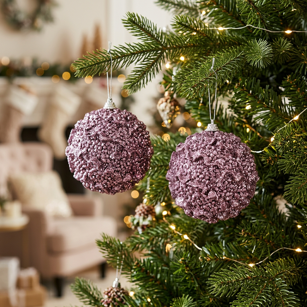 Plastic Christmas Hanging Balls 2-Piece Set Mauve purple - 10cm