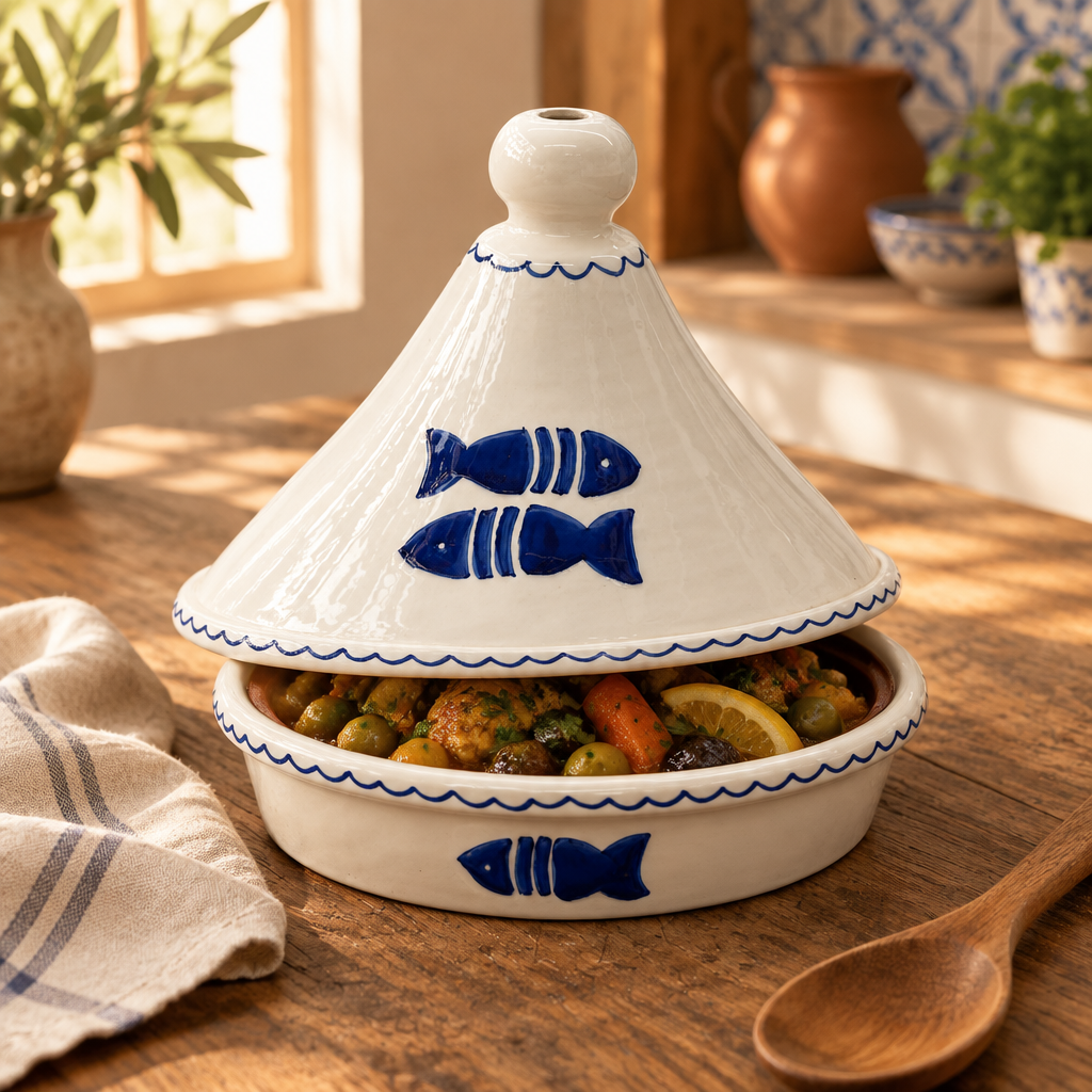 Slama Ceramic Tajine Off-White -  20×22cm
