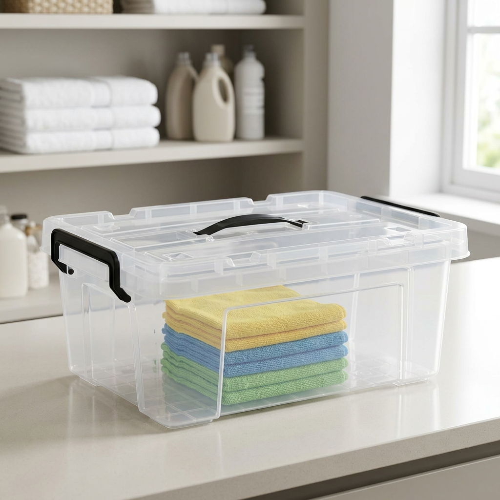 Plastic Storage Box with Lid & Black Carry Handle – 40×30cm