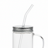 Iman Clear Juice Glass with Straw and Silver Lid - 350 ml