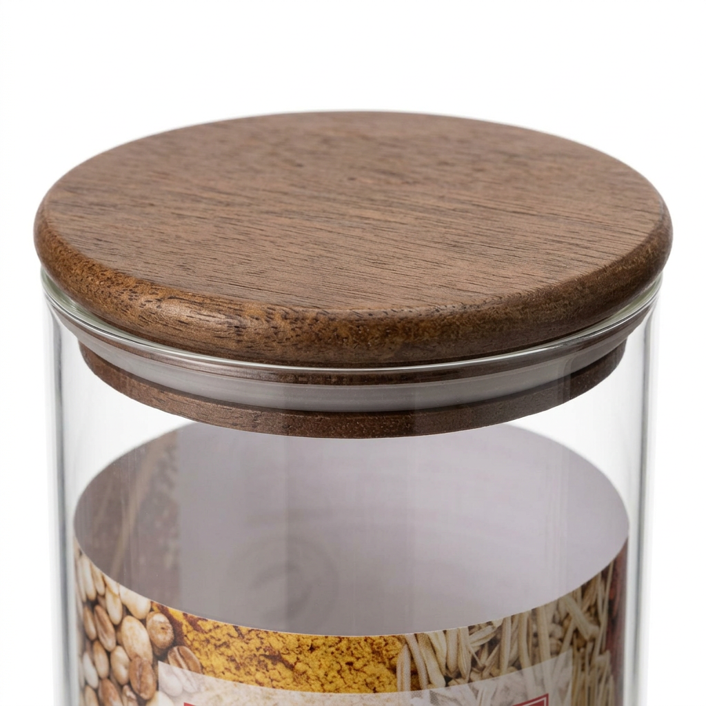 Neoflam Vintage Borosilicate Glass Storage Jar with Wooden Lid - 540ml
