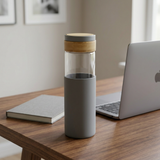 Glass Water Bottle with Silicone Cover Grey – 1 Litre
