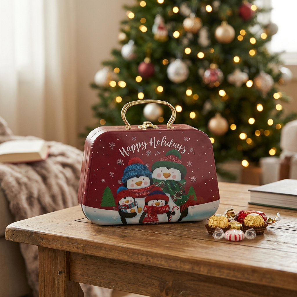 Metal Christmas Gift Box with Handle Red - 20×15cm