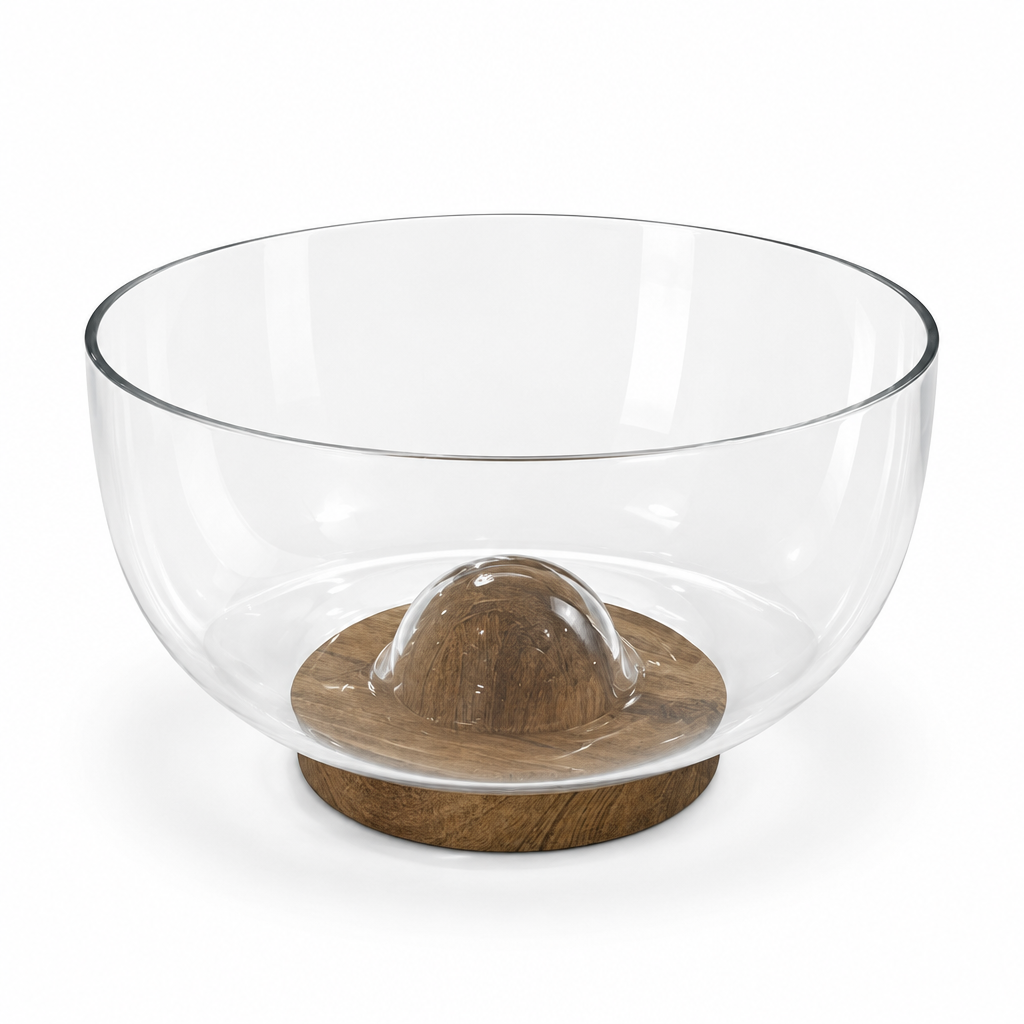 Danny Home Glass Salad Bowl with Wooden Base - 24cm