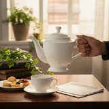 White Ceramic Tea Kettle with Lid -  1000ml