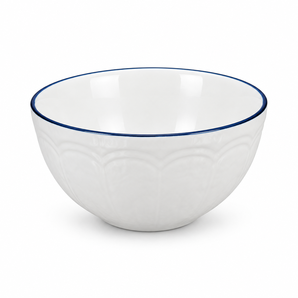 Luhpar Ceramic Soup Bowl White with Blue Rim - 610ml