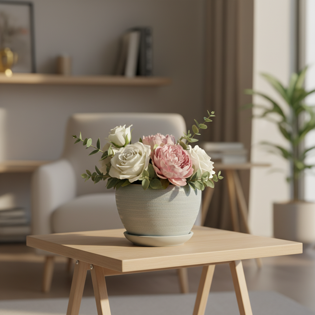 Ceramic Vase with Base Light Blue - 10×12cm