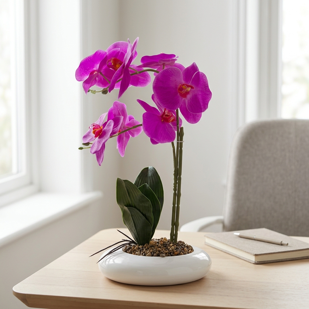 Artificial Plastic Orchid Plant with Ceramic Pot Purple - 45cm