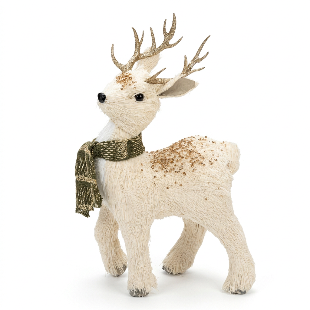Decorative Reindeer Figurine with Gold Glitter Ivory White - 21×15cm