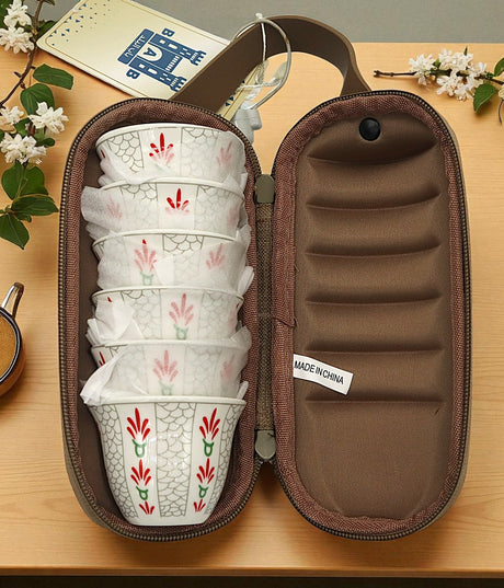 BAB 6 - Piece Traditional Arabic Cawa Cup Set with Carry Bag – Elegant White with Red & Green Design – Perfect for Serving Arabic Coffee at Home & Gatherings - Al Kabayel Discount CentreBAB 6 - Piece Traditional Arabic Cawa Cup Set with Carry Bag – Elegant White with Red & Green Design – Perfect for Serving Arabic Coffee at Home & GatheringsTea SetsBABAl Kabayel Discount Centre