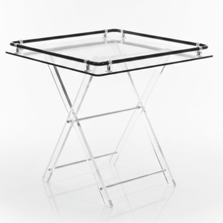 Bait Al Crystal Contemporary Clear Acrylic Folding Table Set with Black Tubular Rail and Silver Bracket Detailing Stylish 4 - Piece Set 50x50x40 cm - Al Kabayel Discount CentreBait Al Crystal Contemporary Clear Acrylic Folding Table Set with Black Tubular Rail and Silver Bracket Detailing Stylish 4 - Piece Set 50x50x40 cmOrganizers & AccessoriesBAIT AL CRYSTALAl Kabayel Discount Centre