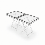 Bait Al Crystal Contemporary Clear Acrylic Folding Table Set with Black Tubular Rail and Silver Bracket Detailing Stylish 4 - Piece Set 50x50x40 cm - Al Kabayel Discount CentreBait Al Crystal Contemporary Clear Acrylic Folding Table Set with Black Tubular Rail and Silver Bracket Detailing Stylish 4 - Piece Set 50x50x40 cmOrganizers & AccessoriesBAIT AL CRYSTALAl Kabayel Discount Centre