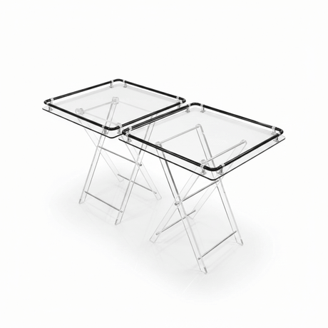 Bait Al Crystal Contemporary Clear Acrylic Folding Table Set with Black Tubular Rail and Silver Bracket Detailing Stylish 4 - Piece Set 50x50x40 cm - Al Kabayel Discount CentreBait Al Crystal Contemporary Clear Acrylic Folding Table Set with Black Tubular Rail and Silver Bracket Detailing Stylish 4 - Piece Set 50x50x40 cmOrganizers & AccessoriesBAIT AL CRYSTALAl Kabayel Discount Centre