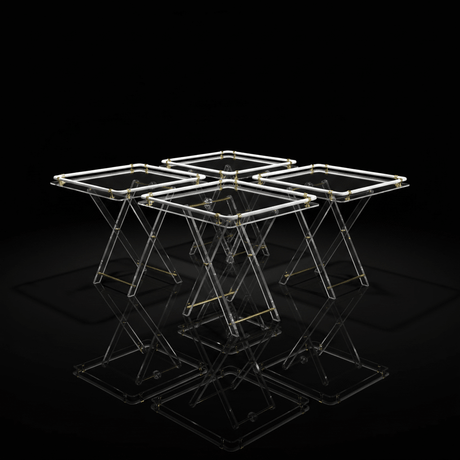 Bait Al Crystal Luxury Clear Acrylic 4 - Piece Folding Table Set with White Tubular Rail and Gold Metal Brackets Modern Home Accent Furniture 50x50x40 cm - Al Kabayel Discount CentreBait Al Crystal Luxury Clear Acrylic 4 - Piece Folding Table Set with White Tubular Rail and Gold Metal Brackets Modern Home Accent Furniture 50x50x40 cmOrganizers & AccessoriesBAIT AL CRYSTALAl Kabayel Discount Centre