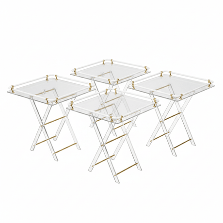 Bait Al Crystal Luxury Clear Acrylic 4 - Piece Folding Table Set with White Tubular Rail and Gold Metal Brackets Modern Home Accent Furniture 50x50x40 cm - Al Kabayel Discount CentreBait Al Crystal Luxury Clear Acrylic 4 - Piece Folding Table Set with White Tubular Rail and Gold Metal Brackets Modern Home Accent Furniture 50x50x40 cmOrganizers & AccessoriesBAIT AL CRYSTALAl Kabayel Discount Centre