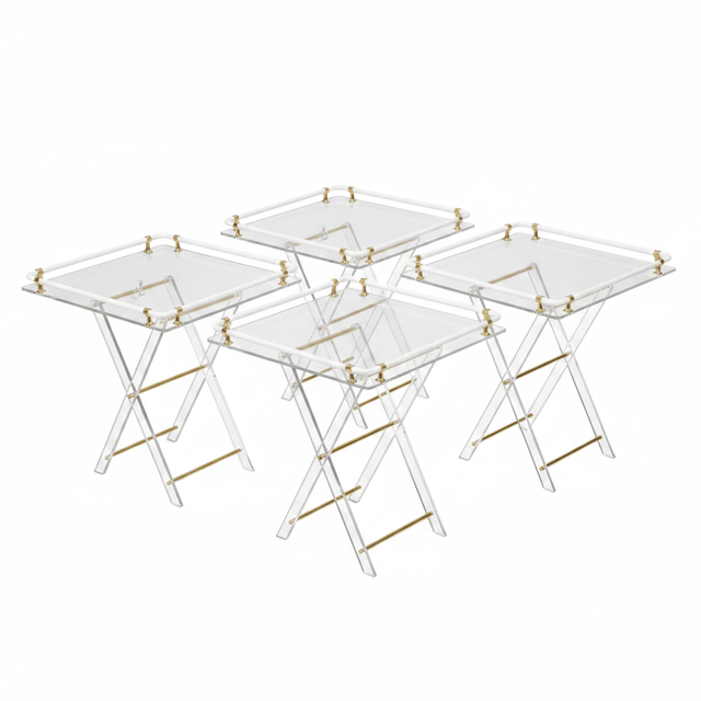 Bait Al Crystal Luxury Clear Acrylic 4 - Piece Folding Table Set with White Tubular Rail and Gold Metal Brackets Modern Home Accent Furniture 50x50x40 cm - Al Kabayel Discount CentreBait Al Crystal Luxury Clear Acrylic 4 - Piece Folding Table Set with White Tubular Rail and Gold Metal Brackets Modern Home Accent Furniture 50x50x40 cmOrganizers & AccessoriesBAIT AL CRYSTALAl Kabayel Discount Centre