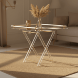 Bait Al Crystal Luxury Clear Acrylic 4 - Piece Folding Table Set with White Tubular Rail and Gold Metal Brackets Modern Home Accent Furniture 50x50x40 cm - Al Kabayel Discount CentreBait Al Crystal Luxury Clear Acrylic 4 - Piece Folding Table Set with White Tubular Rail and Gold Metal Brackets Modern Home Accent Furniture 50x50x40 cmOrganizers & AccessoriesBAIT AL CRYSTALAl Kabayel Discount Centre
