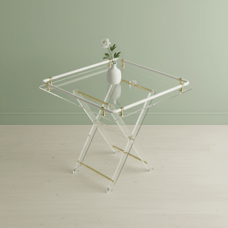 Bait Al Crystal Luxury Clear Acrylic 4 - Piece Folding Table Set with White Tubular Rail and Gold Metal Brackets Modern Home Accent Furniture 50x50x40 cm - Al Kabayel Discount CentreBait Al Crystal Luxury Clear Acrylic 4 - Piece Folding Table Set with White Tubular Rail and Gold Metal Brackets Modern Home Accent Furniture 50x50x40 cmOrganizers & AccessoriesBAIT AL CRYSTALAl Kabayel Discount Centre