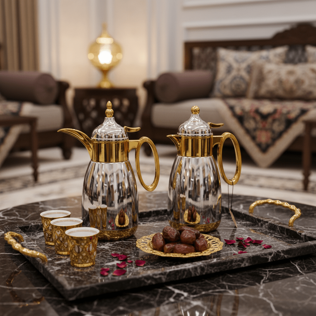 Bait Al Crystal Luxury Gold & Silver Finish Elegant Vacuum Flask for Hot & Cold Beverages 700ml–1L Capacity - Al Kabayel Discount CentreBait Al Crystal Luxury Gold & Silver Finish Elegant Vacuum Flask for Hot & Cold Beverages 700ml–1L CapacityThermosBAIT AL CRYSTALAl Kabayel Discount Centre