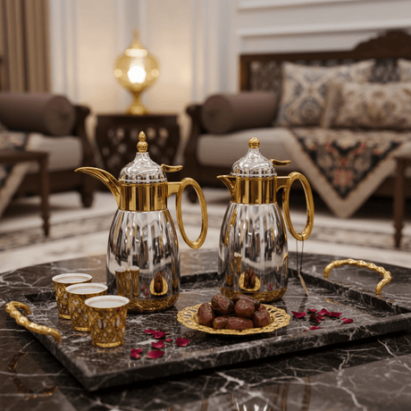 Bait Al Crystal Luxury Gold & Silver Finish Elegant Vacuum Flask for Hot & Cold Beverages 700ml–1L Capacity - Al Kabayel Discount CentreBait Al Crystal Luxury Gold & Silver Finish Elegant Vacuum Flask for Hot & Cold Beverages 700ml–1L CapacityThermosBAIT AL CRYSTALAl Kabayel Discount Centre
