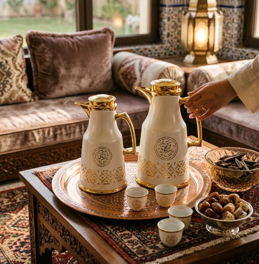 Bait Al Crystal White & Gold Arabic Art Design Premium Vacuum Flask for Tea & Coffee 700ml–1L Capacity - Al Kabayel Discount CentreBait Al Crystal White & Gold Arabic Art Design Premium Vacuum Flask for Tea & Coffee 700ml–1L CapacityThermosBAIT AL CRYSTALAl Kabayel Discount Centre