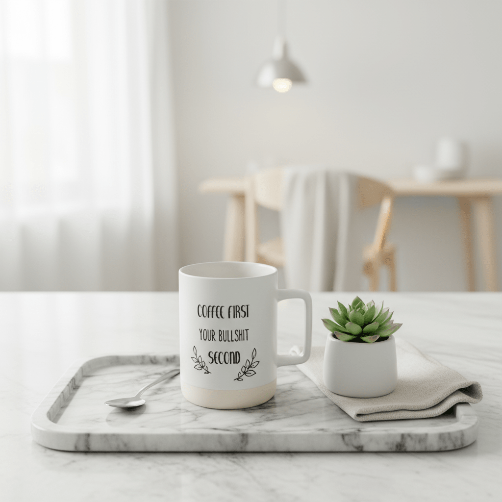 Baytix "Coffee First" White & Cream Ceramic Mug — 400ml - Al Kabayel Discount CentreBaytix "Coffee First" White & Cream Ceramic Mug — 400mlMugsBAYTIXAl Kabayel Discount Centre