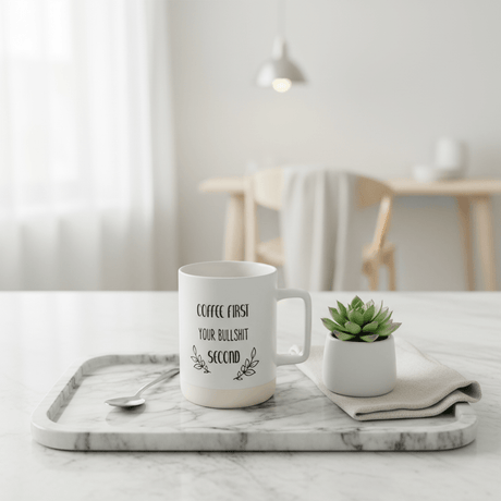 Baytix "Coffee First" White & Cream Ceramic Mug — 400ml - Al Kabayel Discount CentreBaytix "Coffee First" White & Cream Ceramic Mug — 400mlMugsBAYTIXAl Kabayel Discount Centre