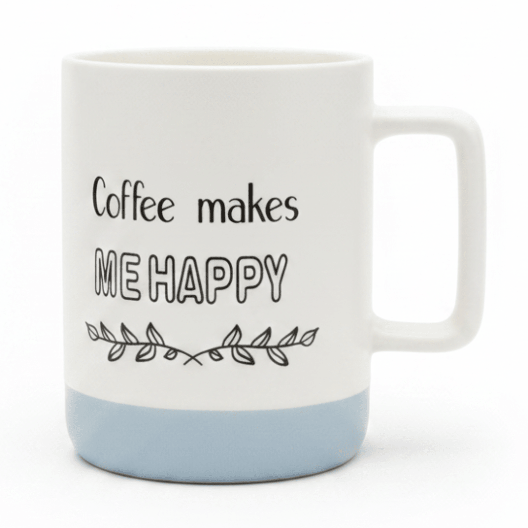 Baytix "Coffee Makes Me Happy" White & Blue Ceramic Mug — 400ml - Al Kabayel Discount CentreBaytix "Coffee Makes Me Happy" White & Blue Ceramic Mug — 400mlMugsBAYTIXAl Kabayel Discount Centre