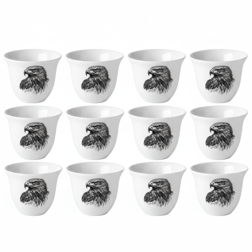 Baytix White Ceramic Arabic Cawa Coffee Cups Set of 12 Black Eagle Design Traditional Gahwa Finjan 80 ml - Al Kabayel Discount CentreBaytix White Ceramic Arabic Cawa Coffee Cups Set of 12 Black Eagle Design Traditional Gahwa Finjan 80 mlTea CupsBAYTIXAl Kabayel Discount Centre